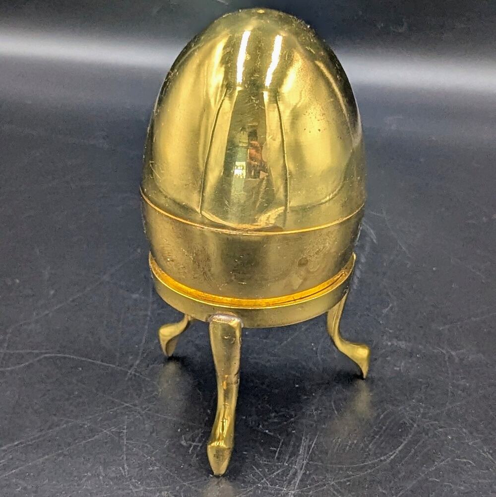 Vintage Brass Egg Trinket Box Tripod Stand Made in India 5"